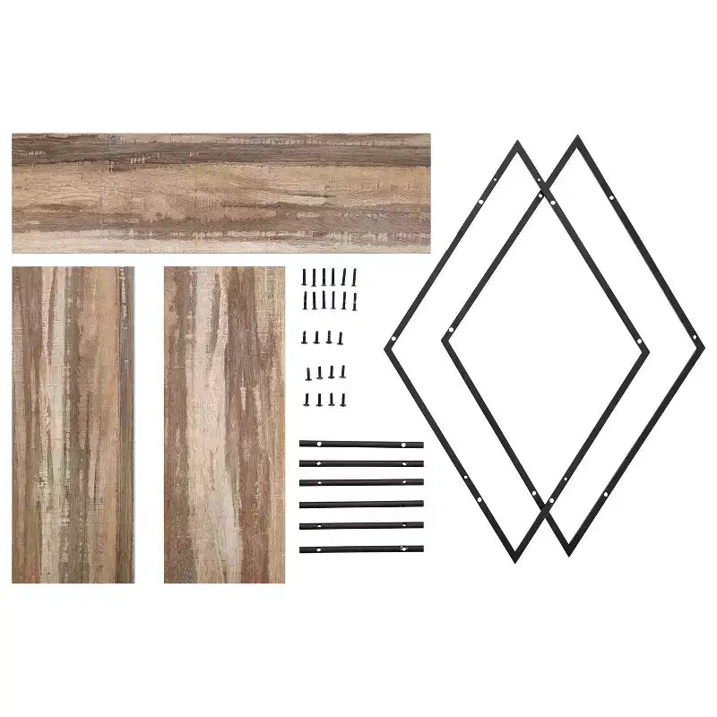 Mensola a muro con tre ripiani Antigua Crossed Double Diamond, nera/rustica, struttura in ferro, hardware di montaggio
