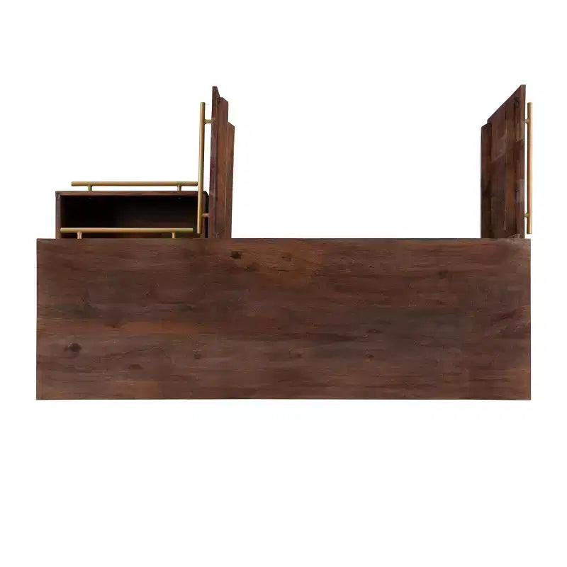 Madia Adair Mid-Century moderna 58", legno massello di acacia, 2 ante 3 cassetti, ferro dorato