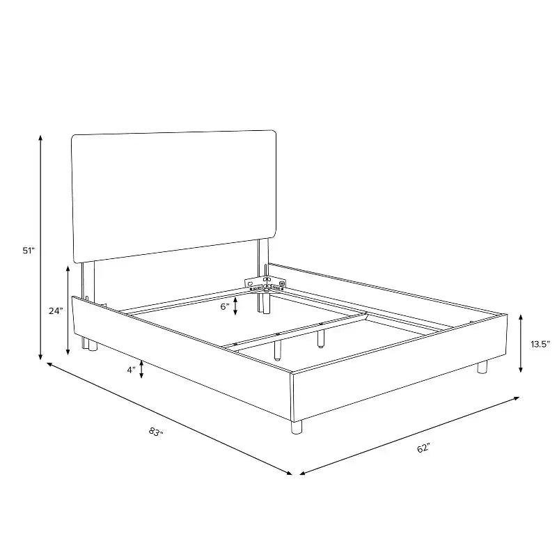 Letto Imbottito in Lino - Telaio in Pino e Metallo, Altezza Regolabile, Matrimoniale/Queen, 129,5 cm H