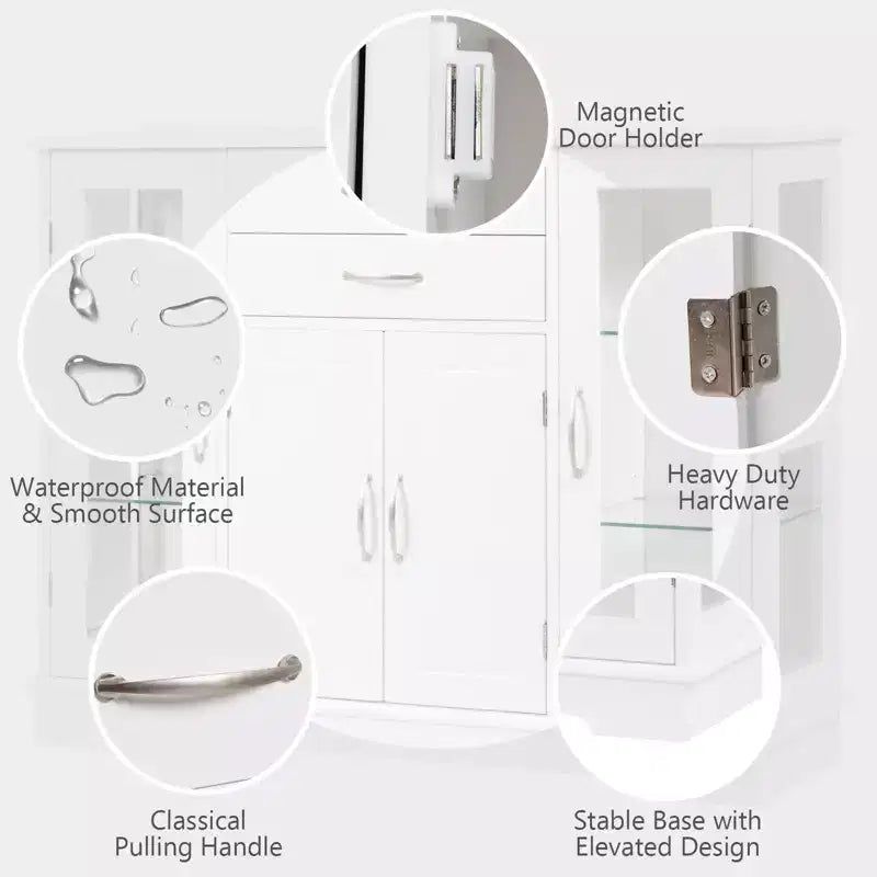 Credenza mobile contenitore per buffet con ante in vetro e cassetti per cucina e sala da pranzo