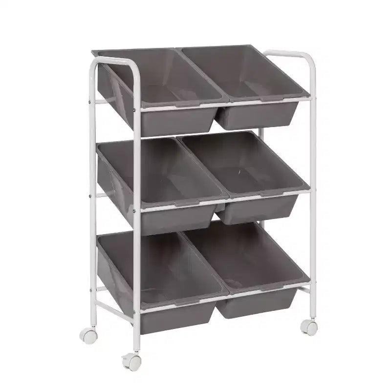 Honey-Can-Do 6 Bin rolling cart: Steel Utility Storage, Fade-Resistant, Ground Freestanding, 34" Height, 24" Depth, Gray