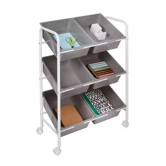 Carrello portaoggetti utilitario in acciaio su rotelle a 6 scomparti, resistente allo sbiadimento, autoportante, 34"H x 24"D, grigio