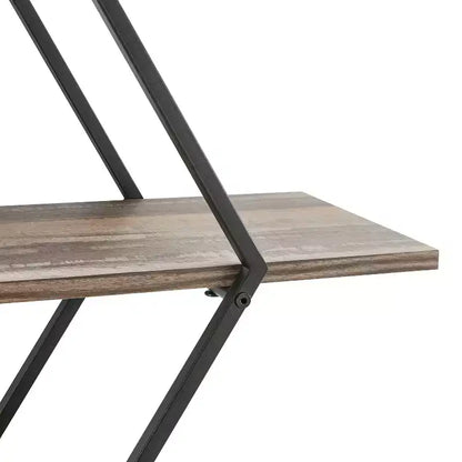 Mensola a muro con tre ripiani Antigua Crossed Double Diamond, nera/rustica, struttura in ferro, hardware di montaggio