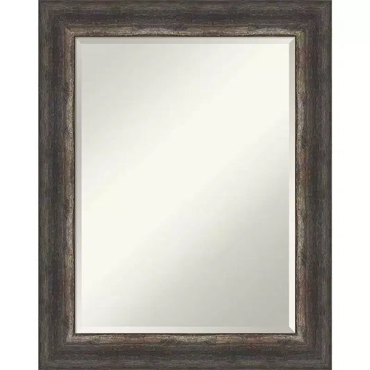 23" x 29" Bark Rustic Char Framed Wall Mirror Brown - Amanti Art: Modern Beveled Glass, No Assembly Required