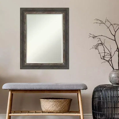 Specchio da parete con cornice rustica in corteccia marrone 23"x29", vetro smussato, montaggio a parete, nessun assemblaggio richiesto