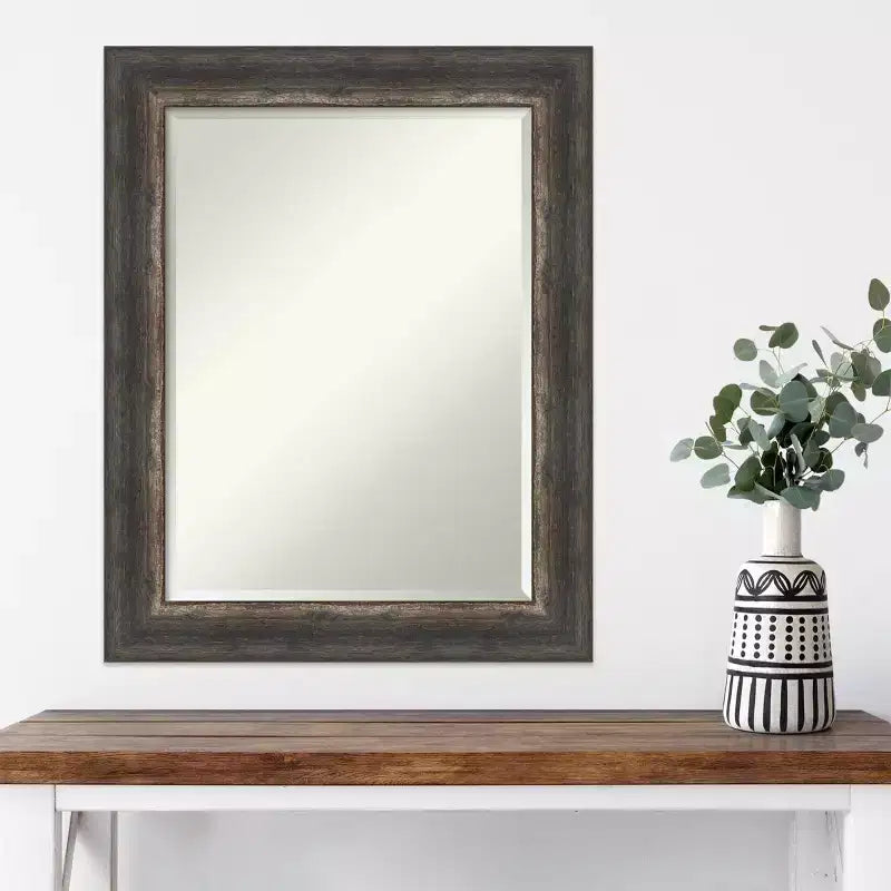 Specchio da parete con cornice rustica in corteccia marrone 23"x29", vetro smussato, montaggio a parete, nessun assemblaggio richiesto
