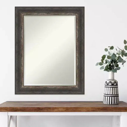 Specchio da parete con cornice rustica in corteccia marrone 23"x29", vetro smussato, montaggio a parete, nessun assemblaggio richiesto