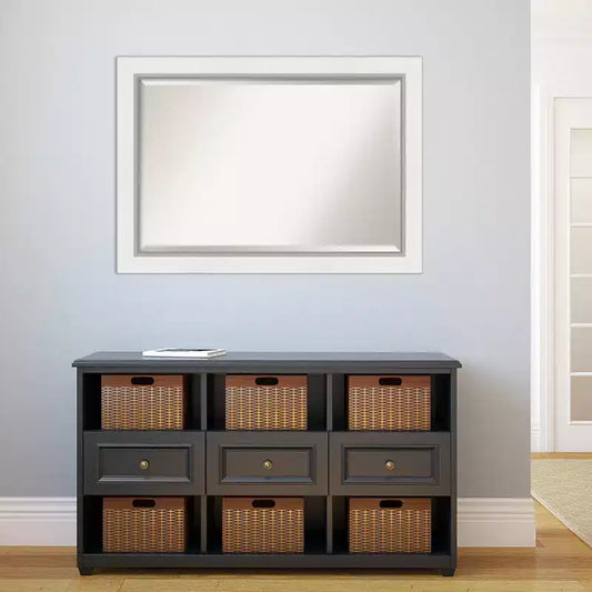 Specchio da parete con cornice in EVA bianca 42"x30" argento, vetro bisellato, montaggio a parete, nessun assemblaggio