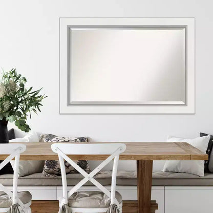 Specchio da parete con cornice in EVA bianca 42"x30" argento, vetro bisellato, montaggio a parete, nessun assemblaggio