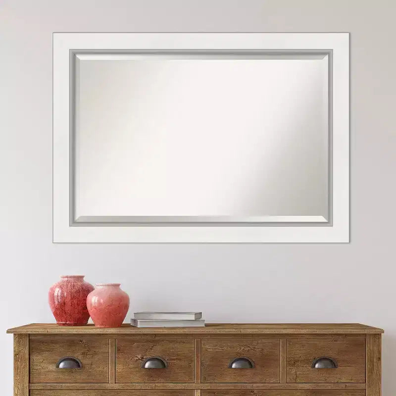 Specchio da parete con cornice in EVA bianca 42"x30" argento, vetro bisellato, montaggio a parete, nessun assemblaggio