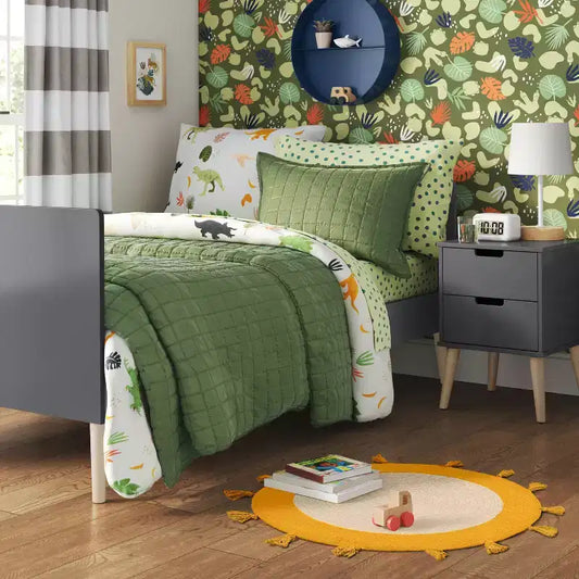 Comodino Moderno per Bambini con 2 Cassetti, Legno Grigio Scuro, Design Quadrato a 4 Gambe, Età 3+