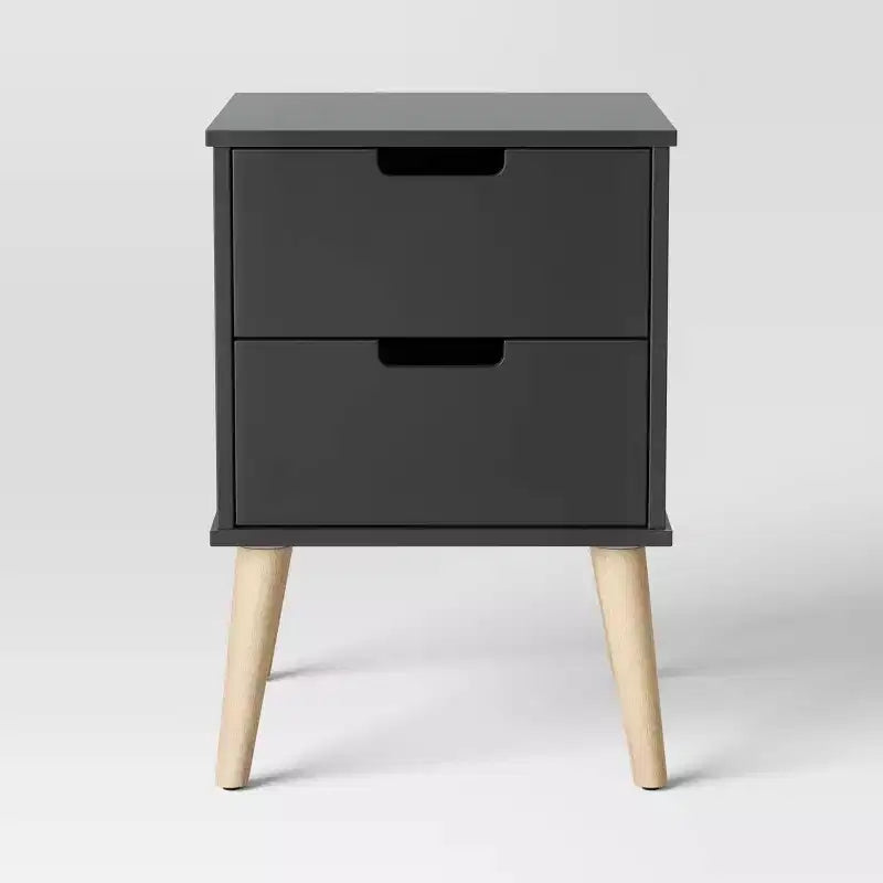 Comodino Moderno per Bambini con 2 Cassetti, Legno Grigio Scuro, Design Quadrato a 4 Gambe, Età 3+