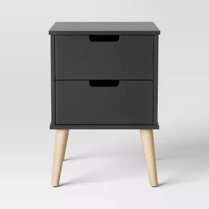 Comodino Moderno per Bambini con 2 Cassetti, Legno Grigio Scuro, Design Quadrato a 4 Gambe, Età 3+