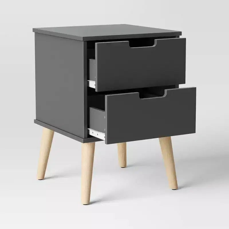 Comodino Moderno per Bambini con 2 Cassetti, Legno Grigio Scuro, Design Quadrato a 4 Gambe, Età 3+