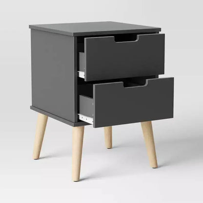 Comodino Moderno per Bambini con 2 Cassetti, Legno Grigio Scuro, Design Quadrato a 4 Gambe, Età 3+