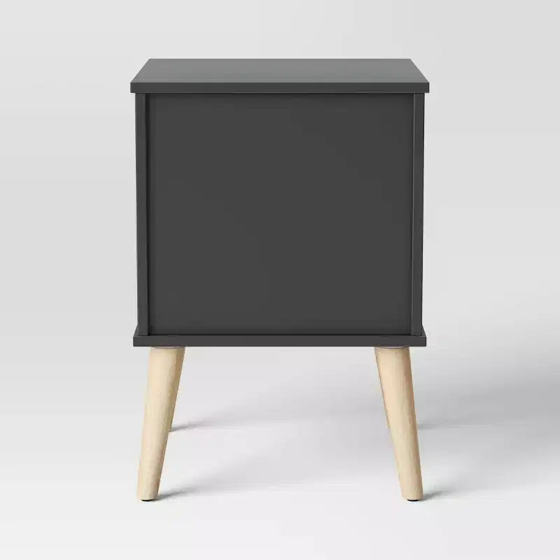 Comodino Moderno per Bambini con 2 Cassetti, Legno Grigio Scuro, Design Quadrato a 4 Gambe, Età 3+