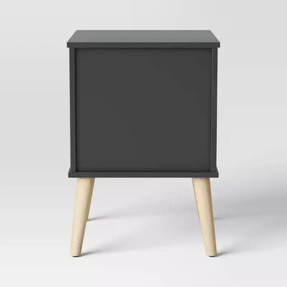 Comodino Moderno per Bambini con 2 Cassetti, Legno Grigio Scuro, Design Quadrato a 4 Gambe, Età 3+