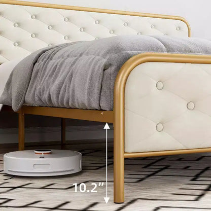 Struttura letto king size in velluto imbottito - Testiera curva capitonné e metallo dorato