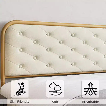Letto Matrimoniale King Size con Struttura in Velluto - Testiera Curva Capitonnè, Base in Metallo Dorato