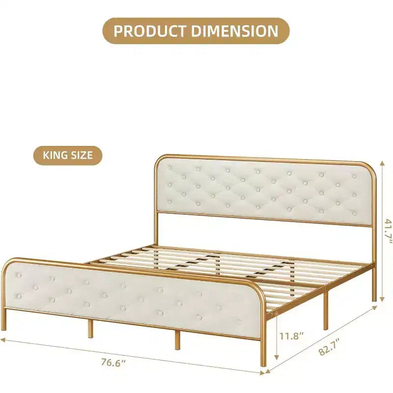 Struttura letto king size in velluto imbottito - Testiera curva capitonné e metallo dorato