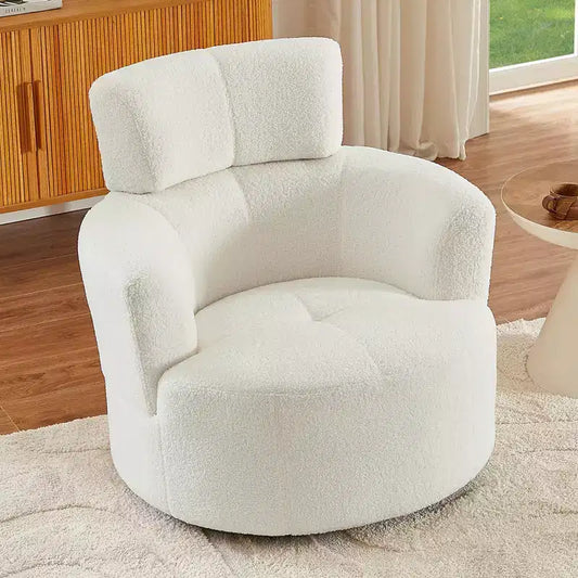 360 Swivel Barrel Chair with Adjustable Headrest - Plush Upholstered Accent Chair for Living Room, Office & Bedroom