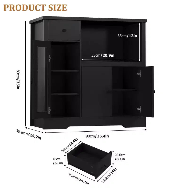Mobile Microonde Moderno con Ante in Vetro e Ripiano Regolabile, Credenza in Legno con Cassetto