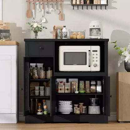 Mobile Microonde Moderno con Ante in Vetro e Ripiano Regolabile, Credenza in Legno con Cassetto