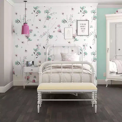 Struttura letto matrimoniale in metallo - Design vintage a volute bianche con supporto centrale