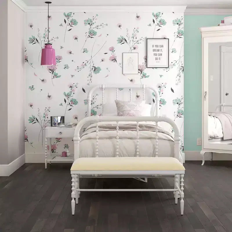 Struttura letto in metallo singolo - Design a scorrimento vintage bianco