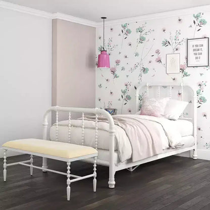 Struttura letto matrimoniale in metallo - Design vintage a volute bianche con supporto centrale