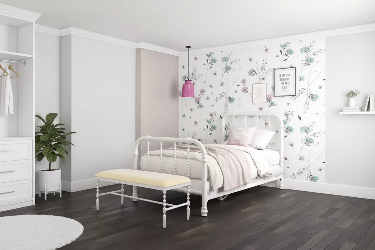 Struttura letto in metallo singolo - Design a scorrimento vintage bianco
