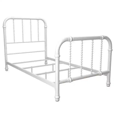 Struttura letto matrimoniale in metallo - Design vintage a volute bianche con supporto centrale