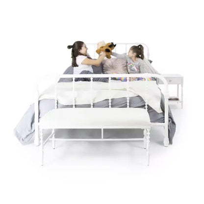 Struttura letto matrimoniale in metallo - Design vintage a volute bianche con supporto centrale
