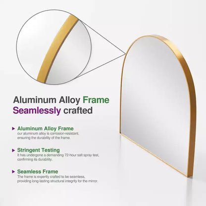 Specchio da parete dorato con bordo sottile, lega di alluminio, design ad arco ad angolo retto