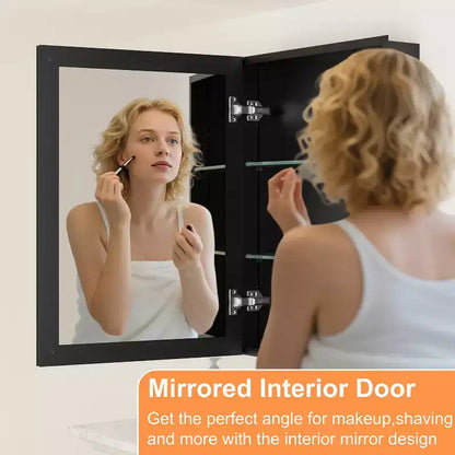 Mobiletto da bagno a incasso/da parete con specchio smussato e ripiani in vetro regolabili - Nero