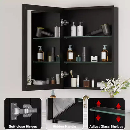 Mobiletto da bagno a incasso/da parete con specchio smussato e ripiani in vetro regolabili - Nero