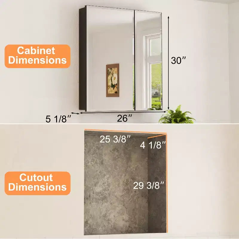 Mobiletto da bagno a incasso/da parete con specchio smussato e ripiani in vetro regolabili - Nero