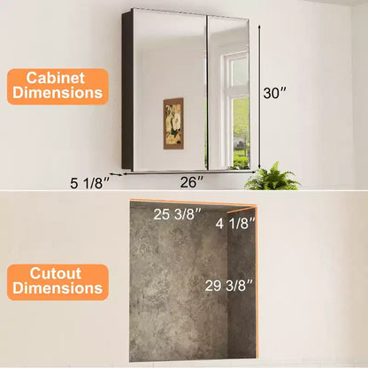 Mobiletto da bagno a incasso/da parete con specchio smussato e ripiani in vetro regolabili - Nero