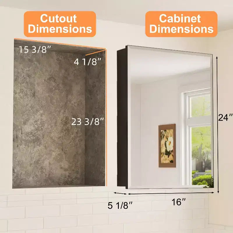 Mobiletto da bagno a incasso/da parete con specchio smussato e ripiani in vetro regolabili - Nero
