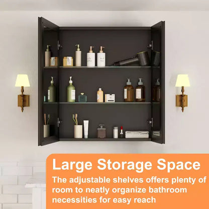 Mobiletto da bagno a incasso/da parete con specchio smussato e ripiani in vetro regolabili - Nero