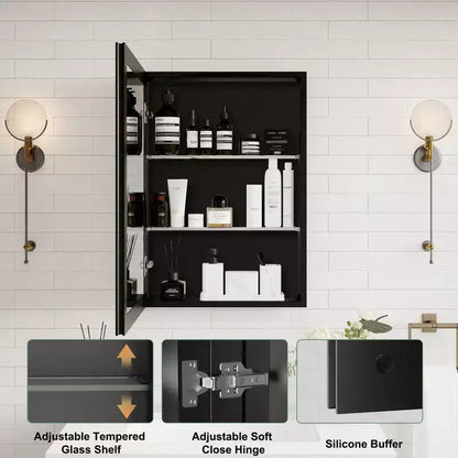 Mobiletto da bagno a incasso/da parete con specchio smussato e ripiani in vetro regolabili - Nero
