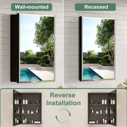 Mobiletto da bagno a incasso/da parete con specchio smussato e ripiani in vetro regolabili - Nero