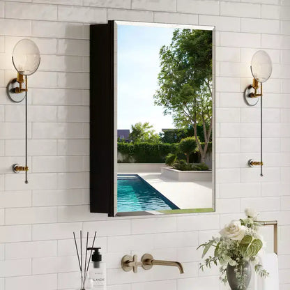 Mobiletto da bagno a incasso/da parete con specchio smussato e ripiani in vetro regolabili - Nero
