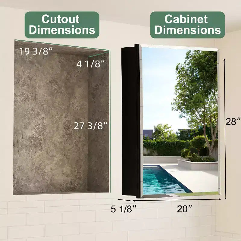 Mobiletto da bagno a incasso/da parete con specchio smussato e ripiani in vetro regolabili - Nero