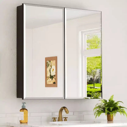 Mobiletto da bagno a incasso/da parete con specchio smussato e ripiani in vetro regolabili - Nero