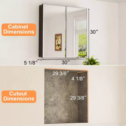 Mobiletto da bagno a incasso/da parete con specchio smussato e ripiani in vetro regolabili - Nero