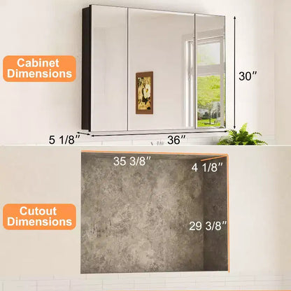 Mobiletto da bagno a incasso/da parete con specchio smussato e ripiani in vetro regolabili - Nero