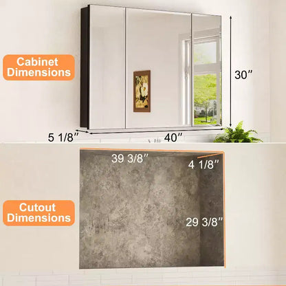 Mobiletto da bagno a incasso/da parete con specchio smussato e ripiani in vetro regolabili - Nero