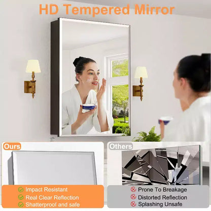 Mobiletto da bagno a incasso/da parete con specchio smussato e ripiani in vetro regolabili - Nero