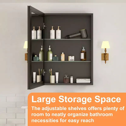 Mobiletto da bagno a incasso/da parete con specchio smussato e ripiani in vetro regolabili - Nero